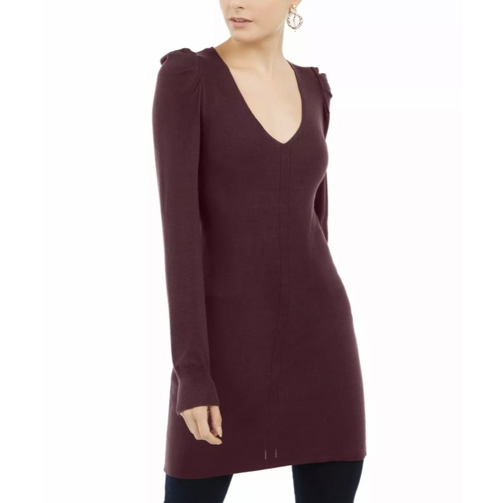 INC Long Sleeve Burgundy V Neck Blouse Blackberry Jam XL